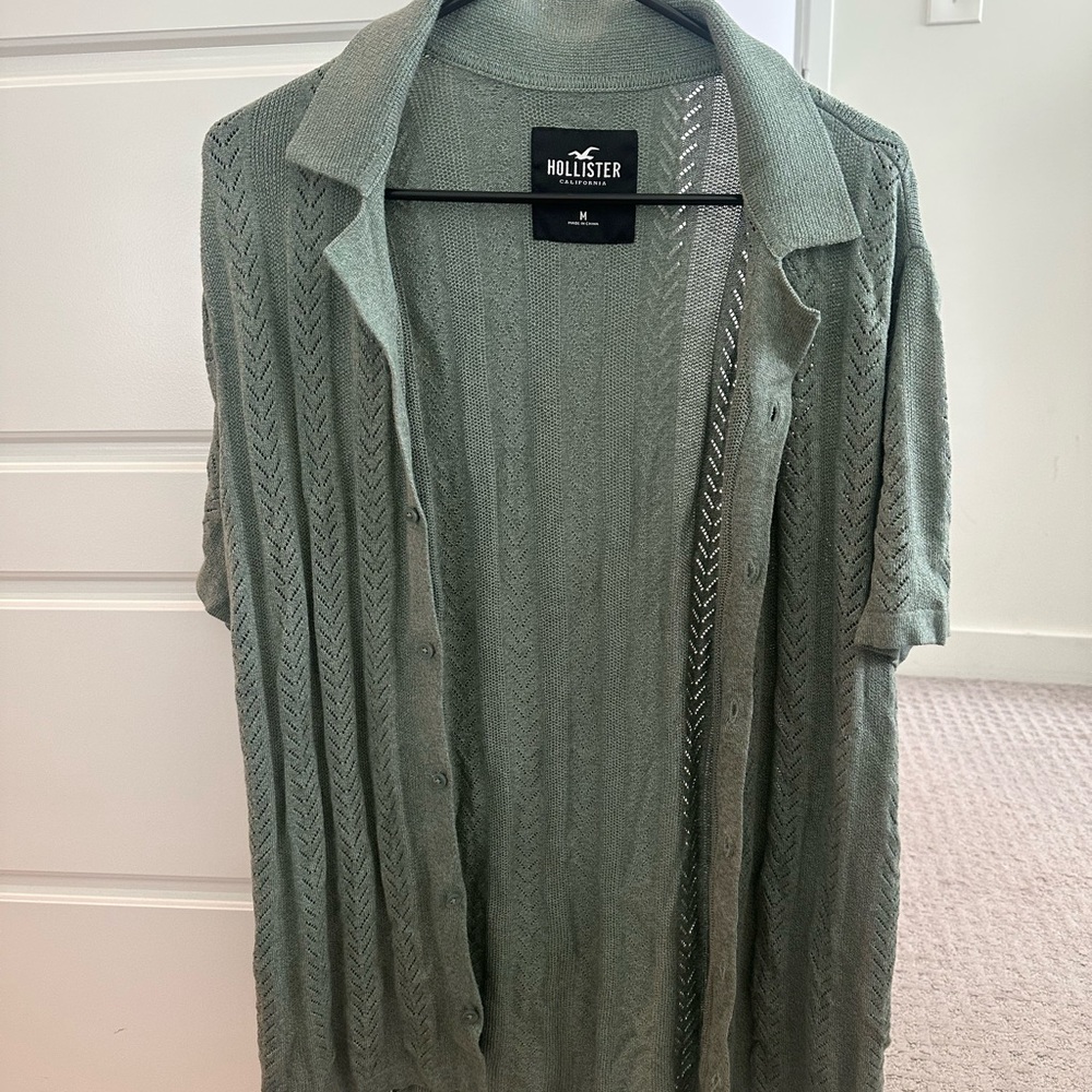 Hollister Green Cardigan with Soft Knit and Draped Design